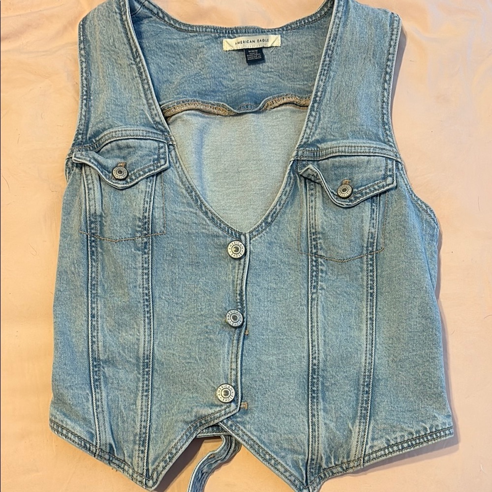 American Eagle Outfitters Blue Denim Button Vest